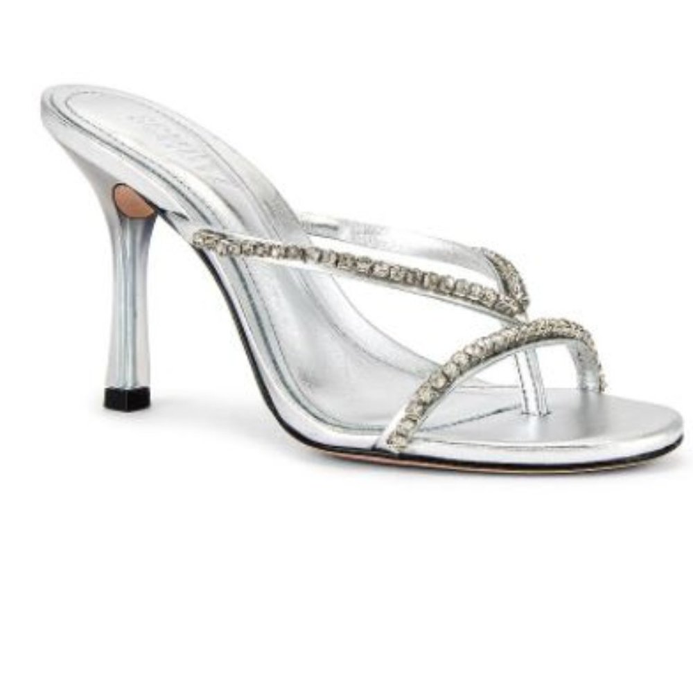 SCHUTZ- Silver Metallic Embellished Slip on Mule Heel WEDDING BRIDAL BRIDE PARTY